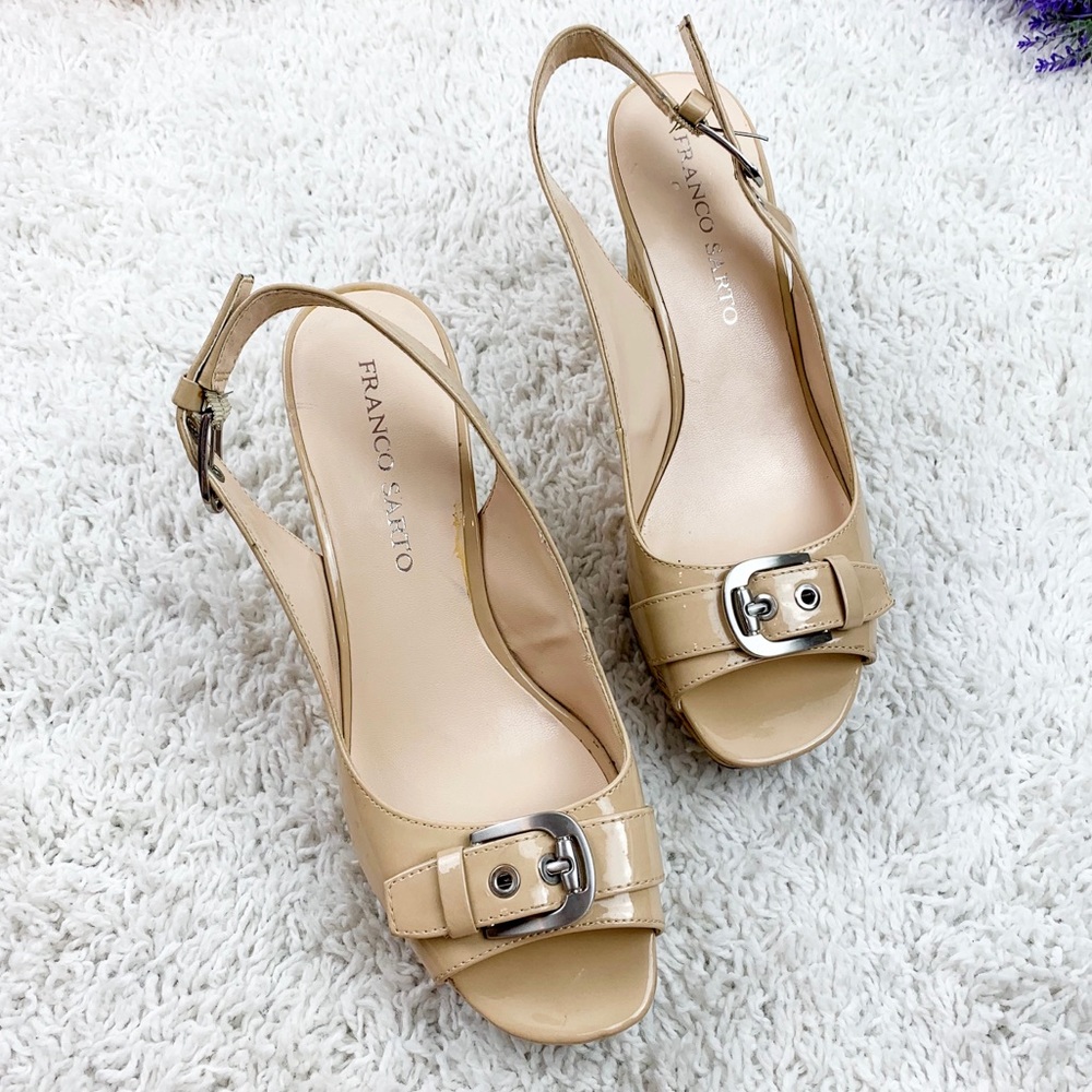 😄 FRANCO SARTO Patent Leather Cream Cork Wedge 9 - Picture 2 of 8